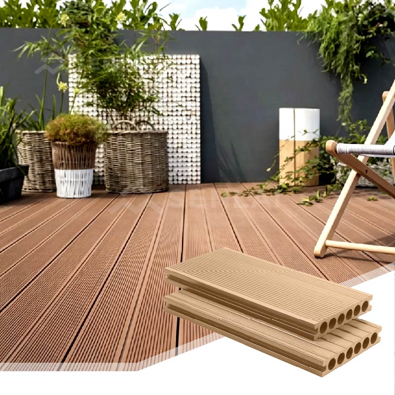 WPC Outdoor Flooring Round Hole Embossed Straight Grain Decking Board